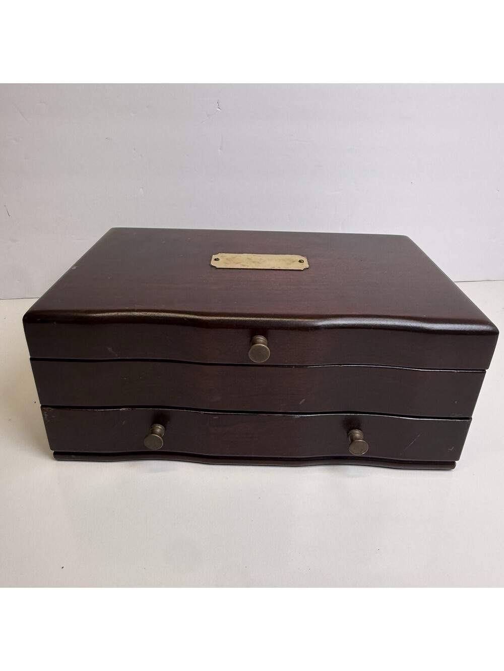 Vintage Eureka Mfg Co Wooden Jewelry Chest Box Blue Velvet Lined 16” Drawer USA